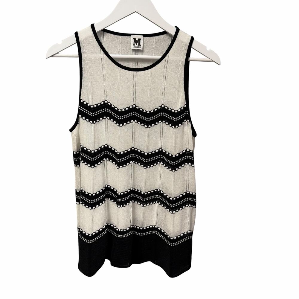 Missoni Black White Striped Chevron Knit Sleeveless Top Womens IT 44 / US 8